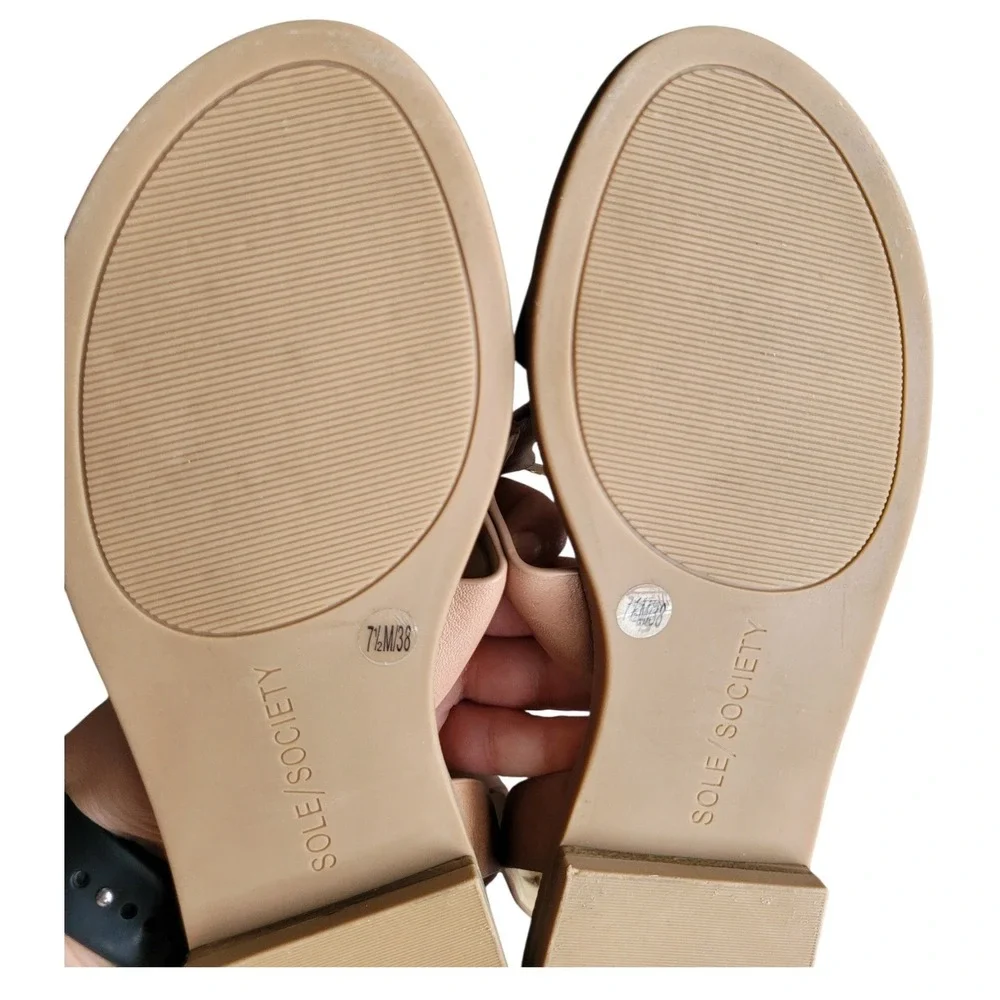 SOLE SOCIETY 7.5M Neutral Leather Sallan O-Ring Sandal Women
